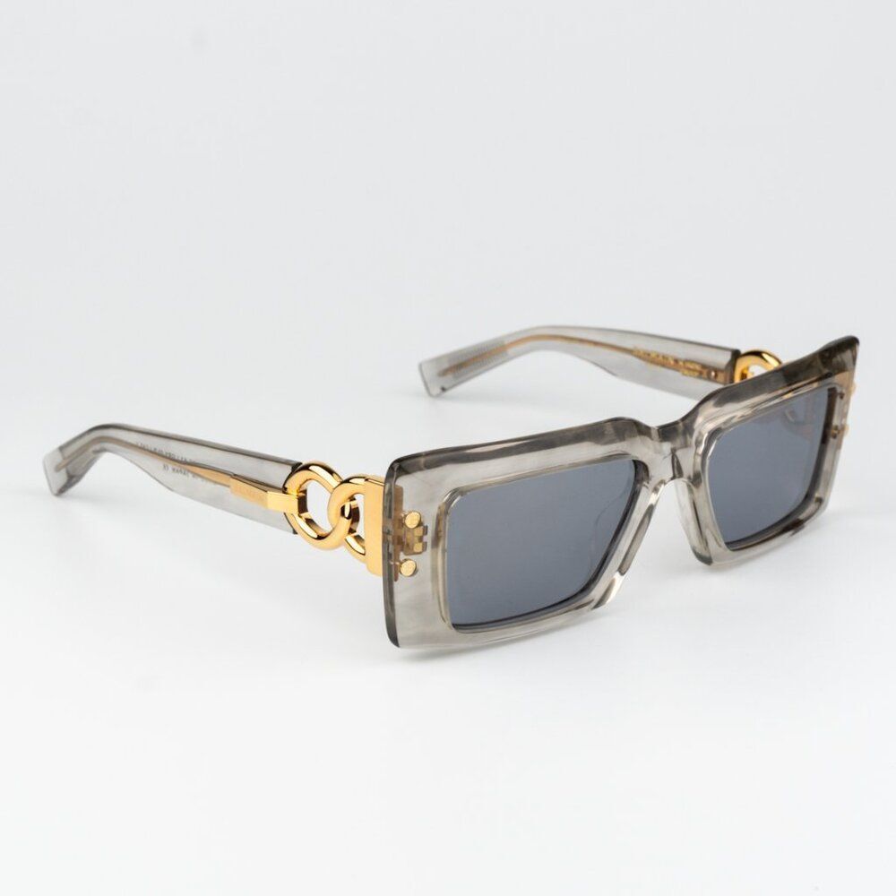 Balmain Men Sunglasses Grey Crystal Flash Rectangle IMPERIAL BPS-145C-53